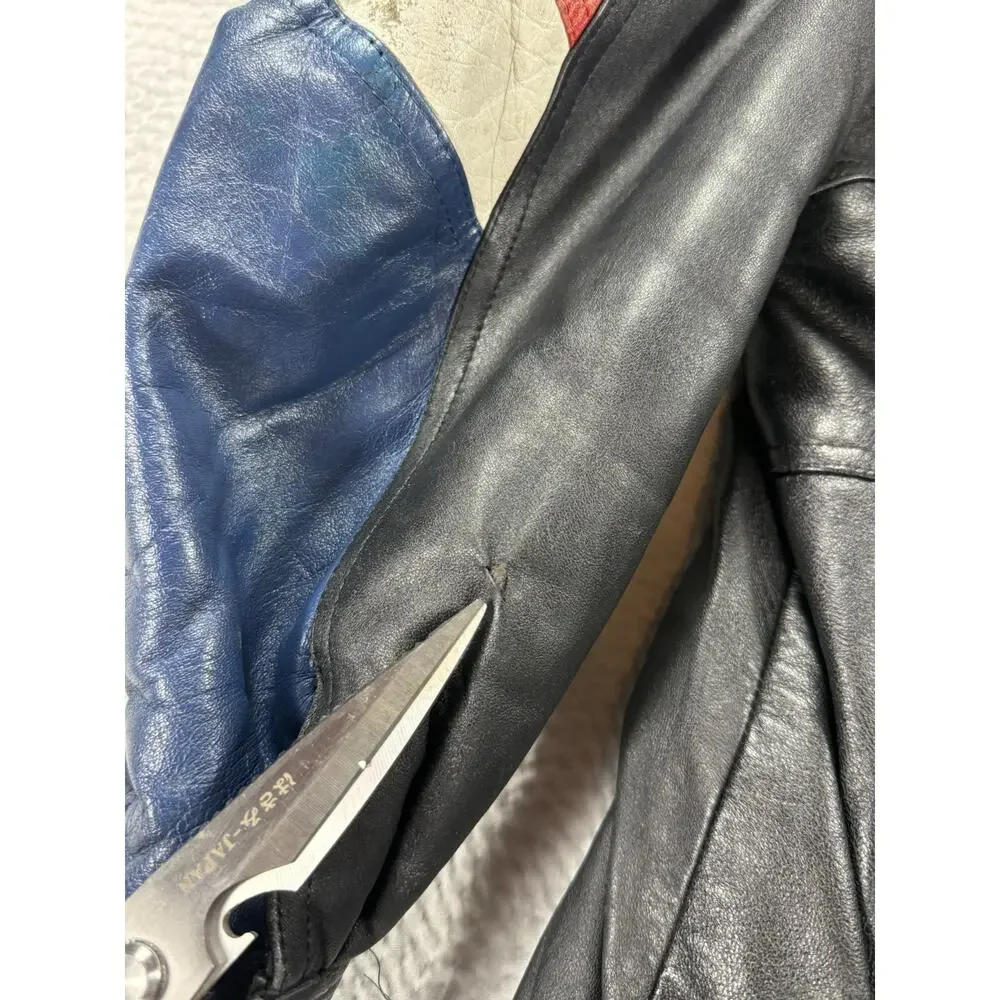 VINTAGE Starter Leather Jacket Mens Large New York Giants Black 90s NFL Football